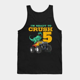 5th Birthday Monster Truck Dino 5 Years Old Bday Tank Top